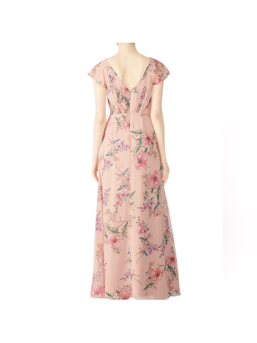 Monique Lhuillier Blush Pink Floral V-Back Maxi Dress